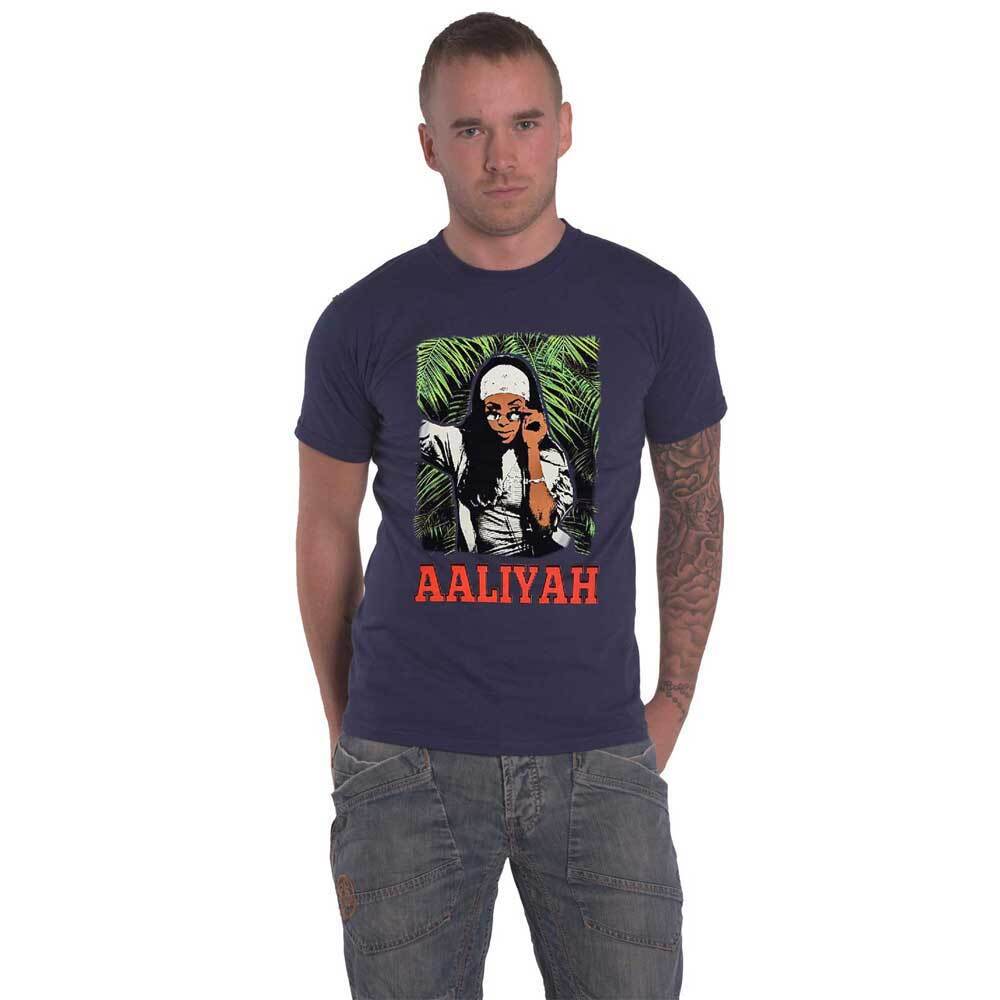 Aaliyah Official Unisex Foliage Logo T-Shirt in Denim Blue-image