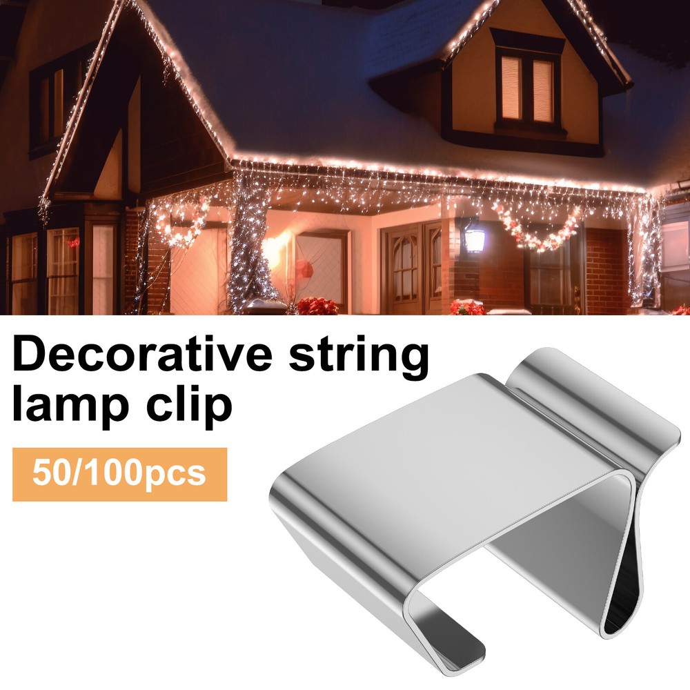 100 Gutter Hooks Outdoor Christmas Xmas Fairy Lights Metal Hanging Clamp