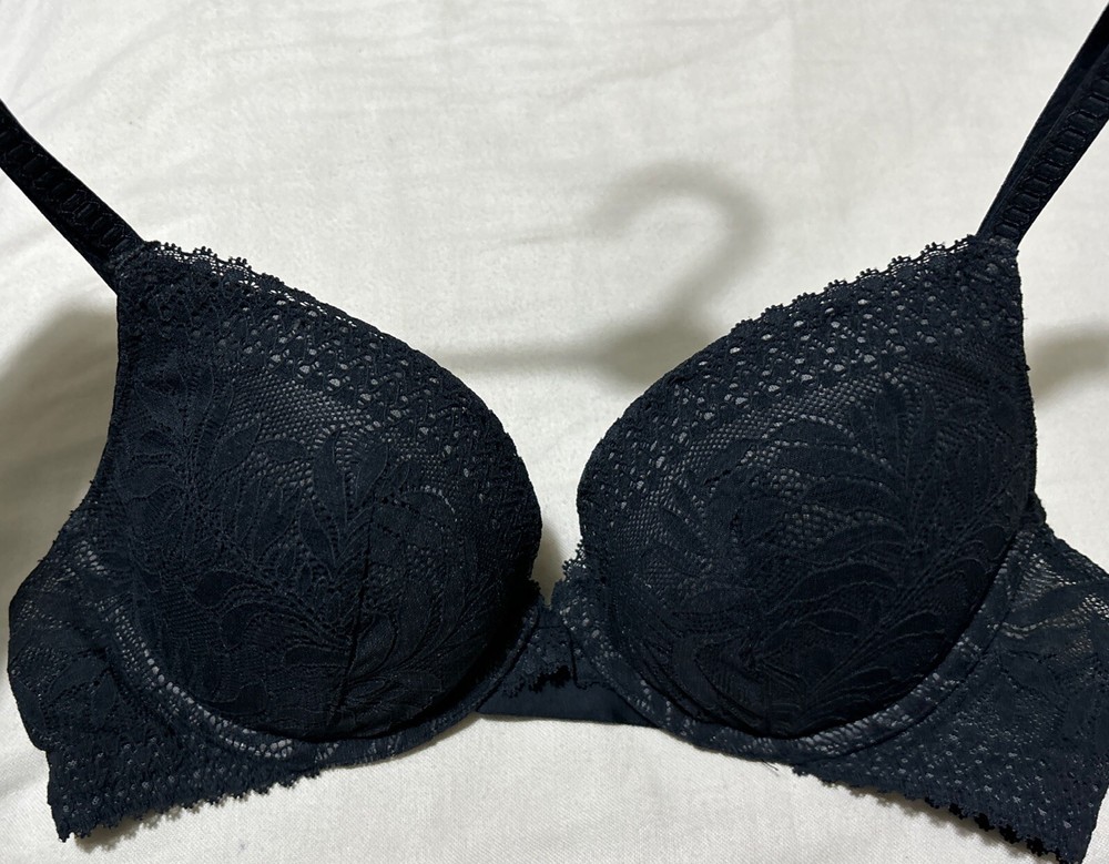 M&S BODY 360 STRETCH UNDERWIRED PLUNGE PUSHUP LACE Bra In BLACK size 34B