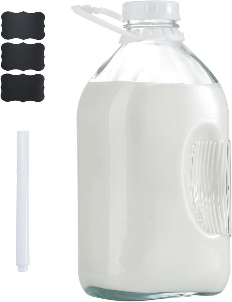 Half Gallon Glass Milk Jug with Airtight Screw Lid 64oz Water Bottle