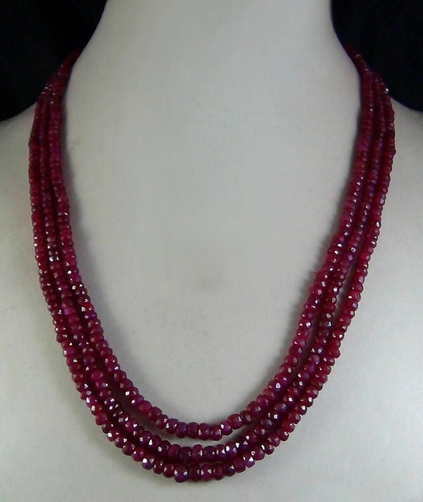 AAA Natural 2x4mm Faceted Ruby Beads 3-Strand Necklace 17-19 Inch-image