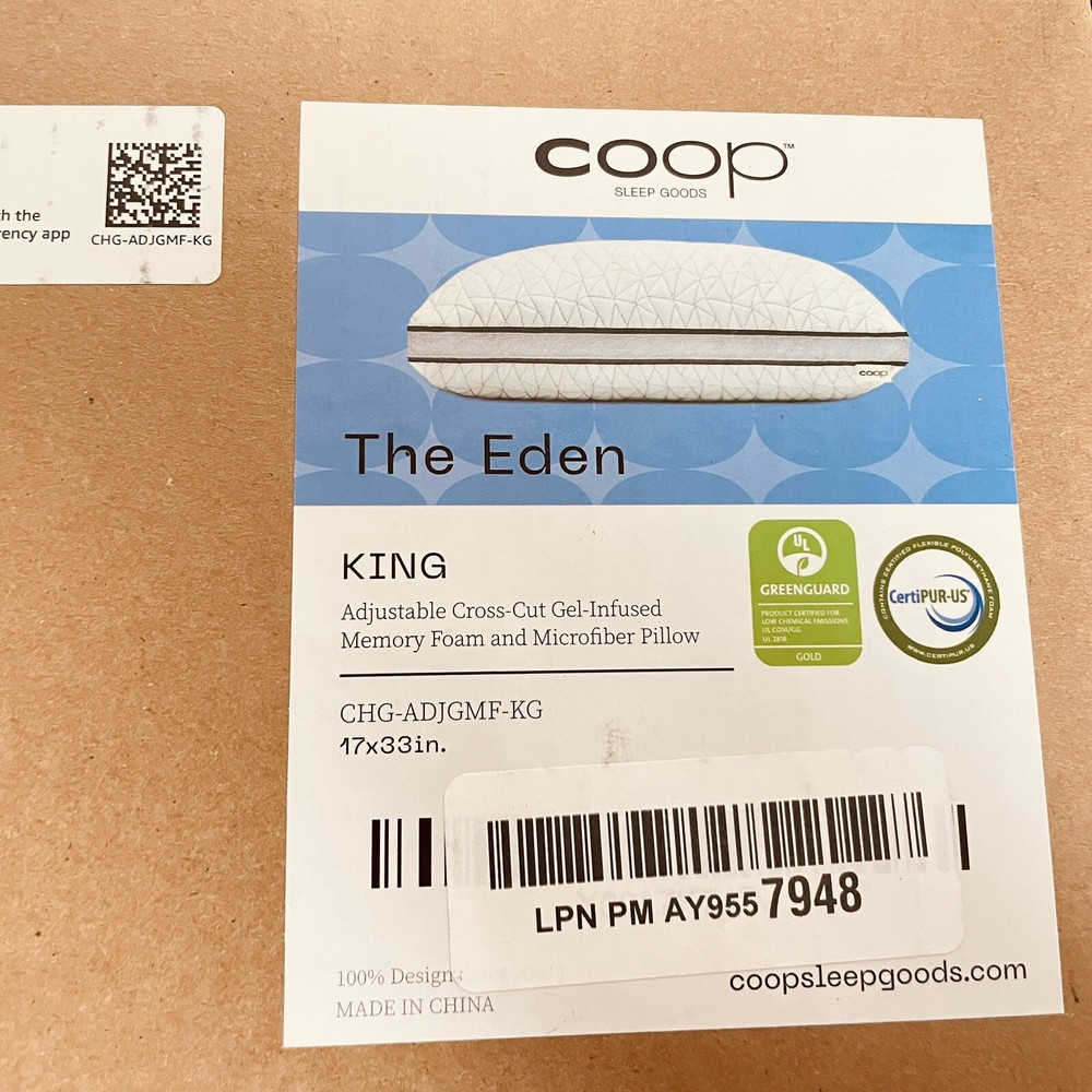Coop Sleep Goods The Eden Cool Plus King Size Pillow, Open Box