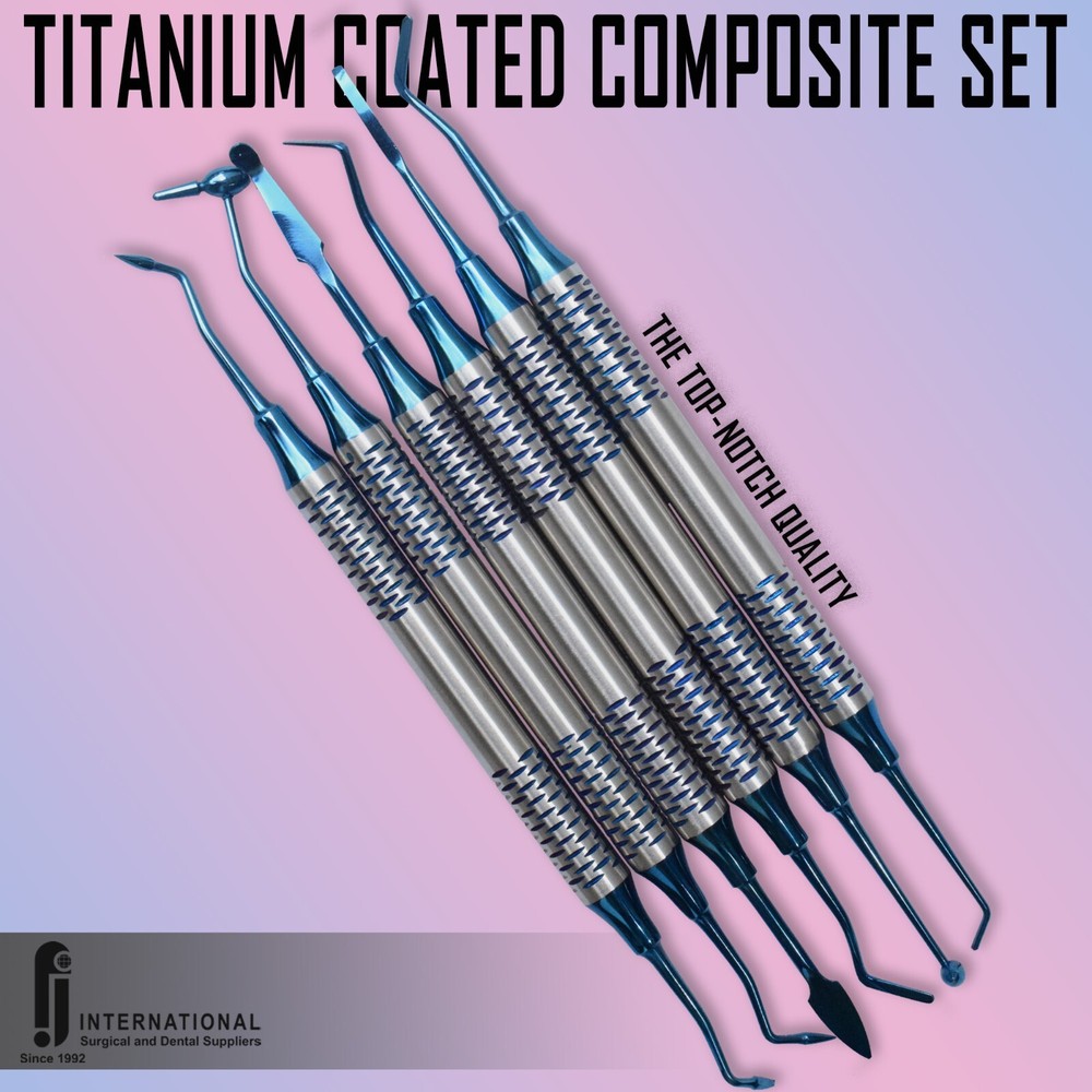 Dental Composite Kit Filling Instruments Restoration Set Blue Titanium Coated