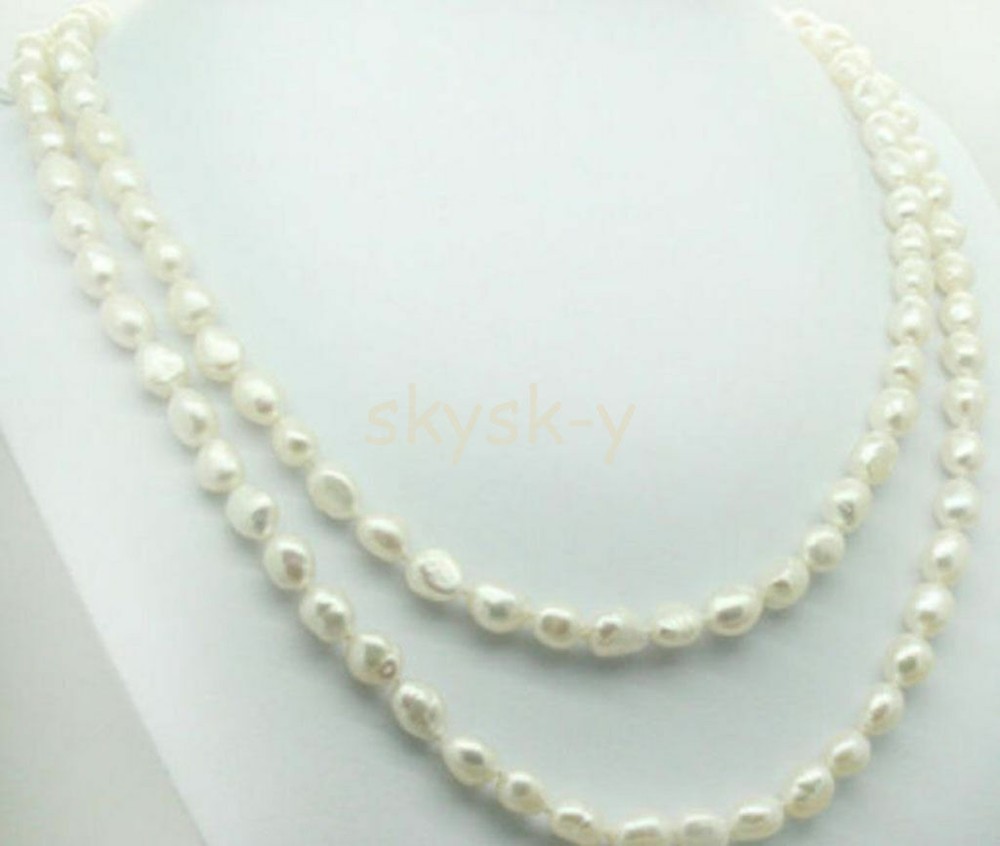 AA+ Natural 9-10mm White Baroque Freshwater Pearl Necklace 48 Inches-image