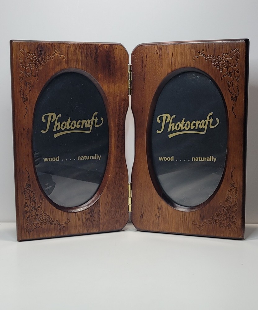 VINTAGE CARVED WOODEN DOUBLE PHOTO FRAME HINGED FITS 3.5 X 6