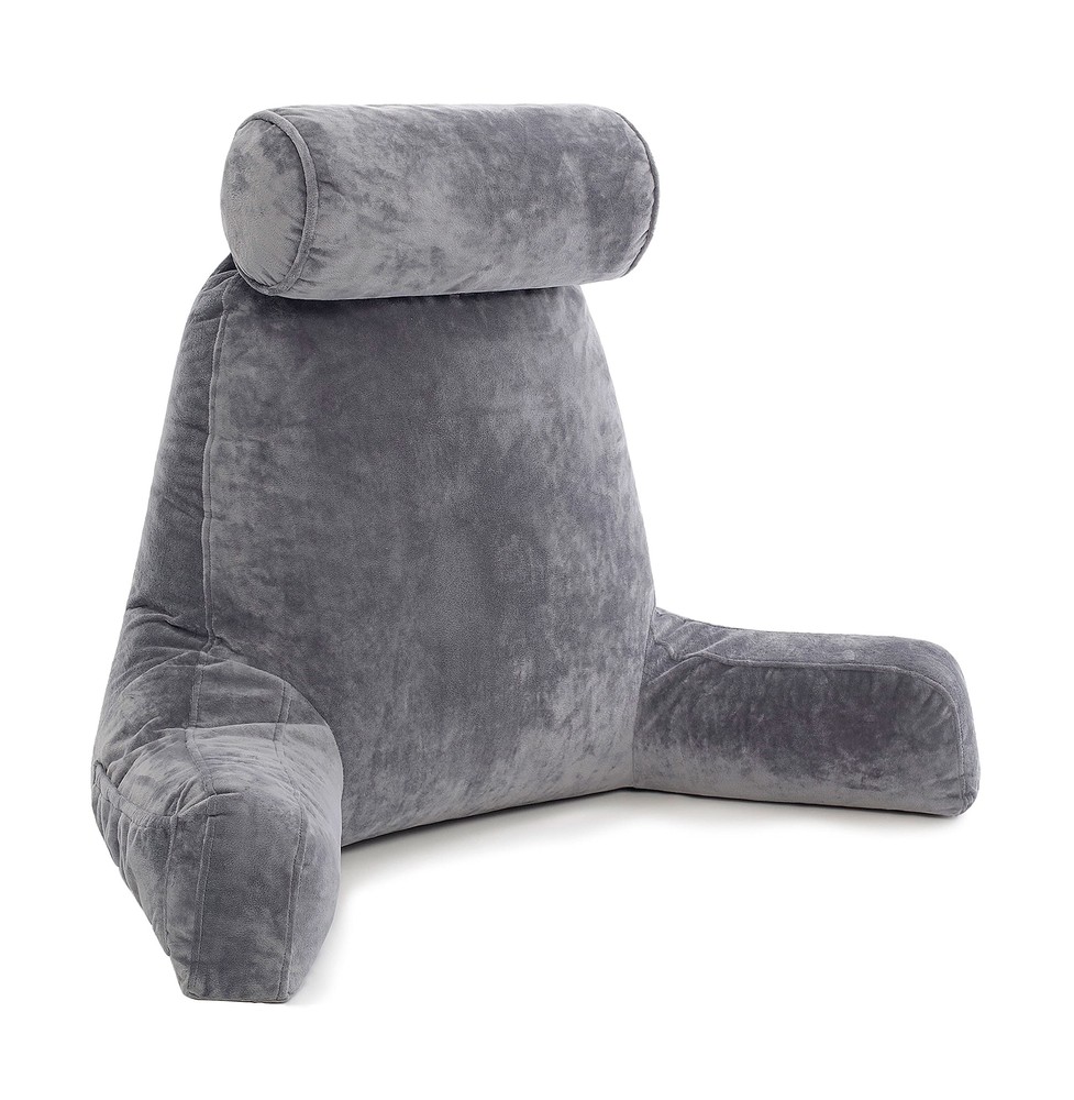 Husband Pillow XXL Dark Grey Backrest with Arms - Adult Reading Pillow Shredd...