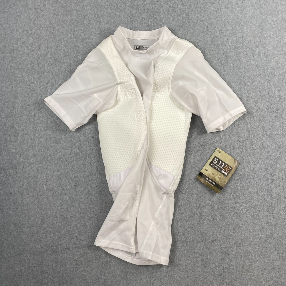 Men's S 5.11 Tactical Holster Shirt White Top Short Sleeve Padded Compression