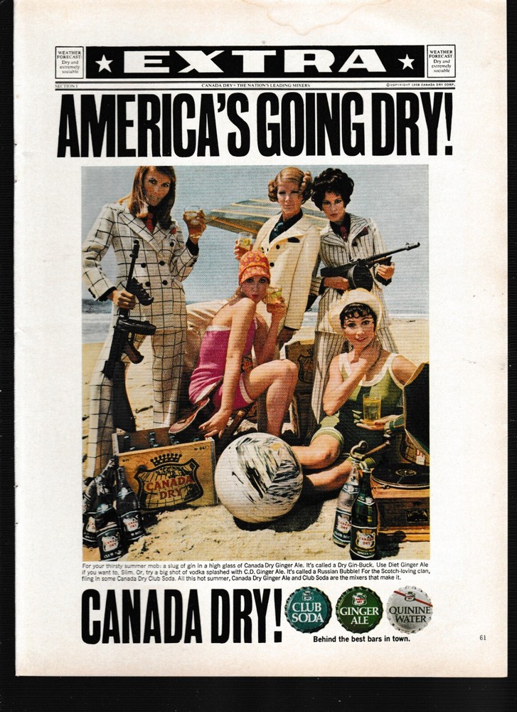 Canada Dry Ginger Ale Girls at Beach Party 1968 Magazine Ad