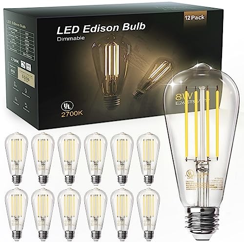 12 Pack Vintage 8W ST58 LED Edison Light Bulbs, 12 Pack - 8W Warm White 2700k
