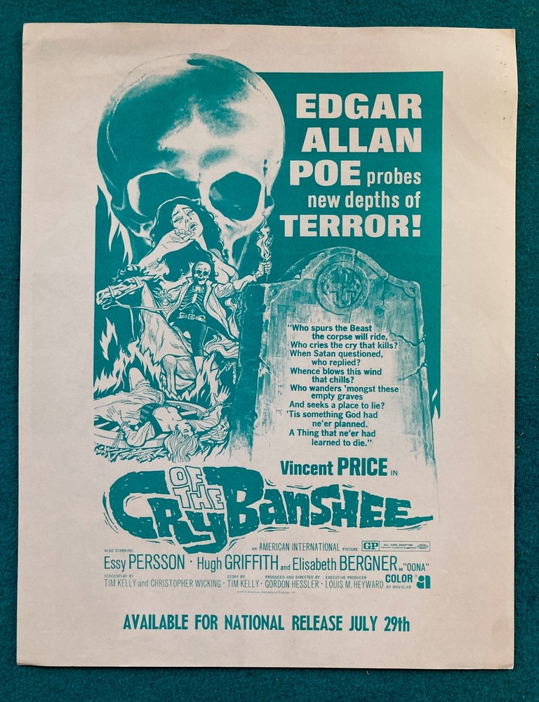Cry Of The Banshee Promotional Flyer American International Pictures Horror