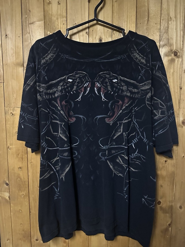 Vintage Y2K Liquid Blue Snake Tee Size L