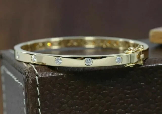 2 Ct Round Cut VVS1 Moissanite Bangles In 14k Yellow Gold Plated Gift For Her