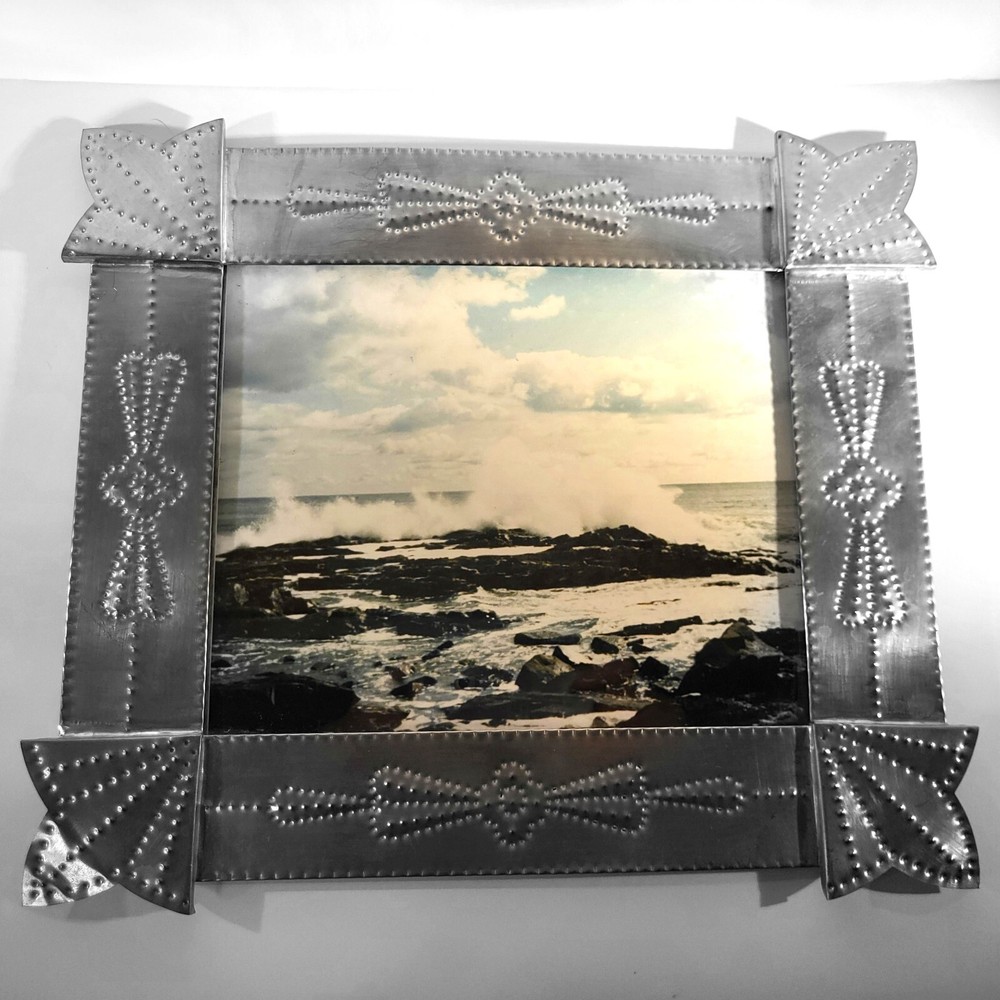 Punched Tin Folk Art Frame With Glass Insert Mexican Art Holds 8X10 Picture