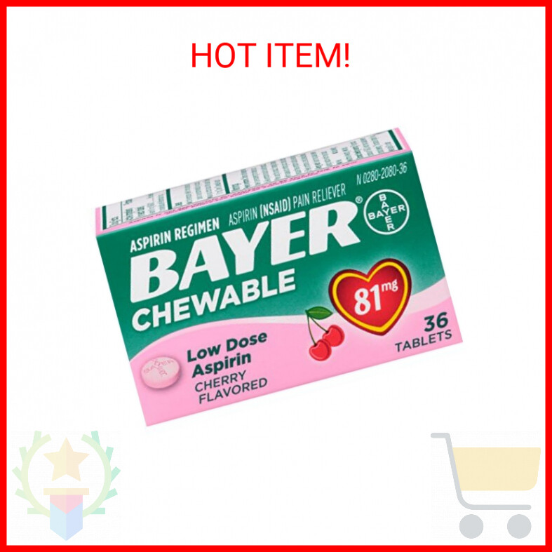 Aspirin Regimen Bayer, 81mg Chewable Tablets, Pain Reliever, Cherry, 36 Count