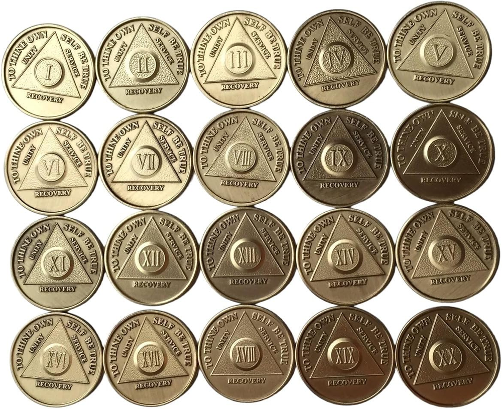 Bulk Lot of 20 AA Alcoholics Anonymous Medallions Chips Years 1 - 20 Bronze Meda
