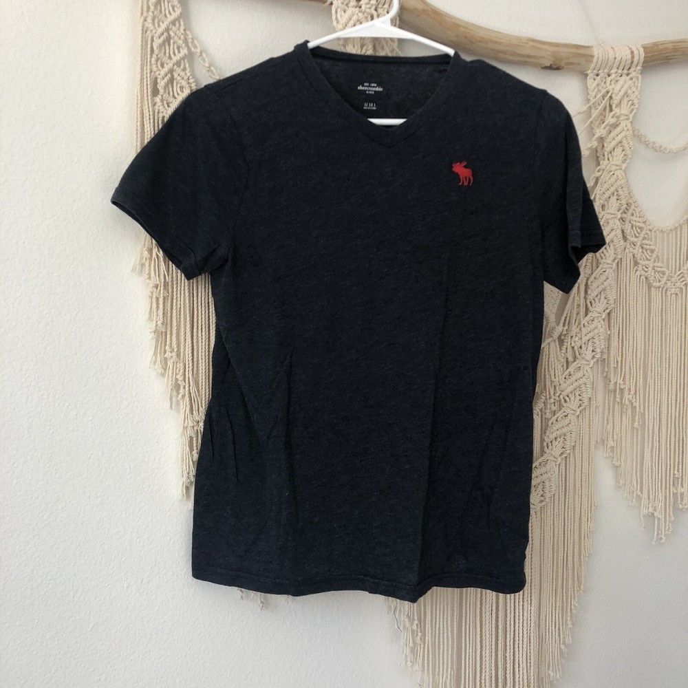 Abercrombie & Fitch Tee Fitted Kids V-neck T-Shirt, Gray, Size L (14) Red Moose-image