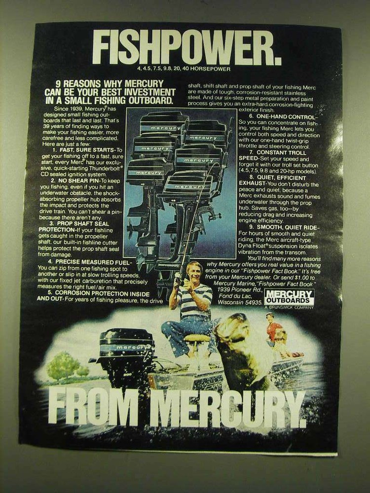 1978 Mercury Outboard Motors Ad Showcasing Fishpower Performance  