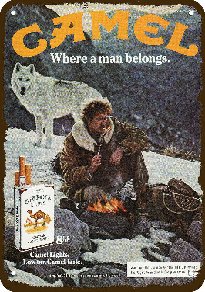 1981 CAMEL Cigarettes Camel Man & Wolf VintageLook DECORATIVE REPLICA METAL SIGN