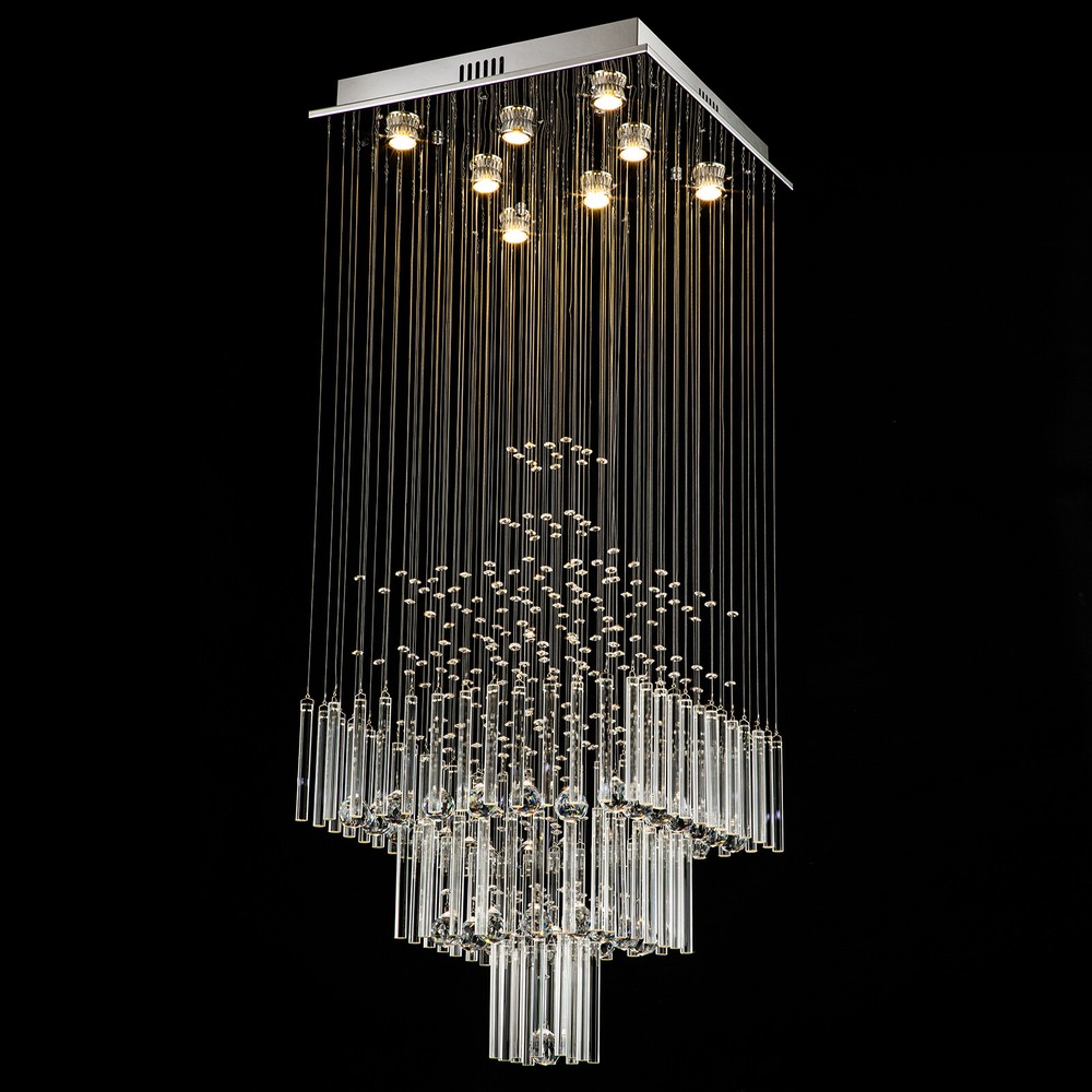 Modern Luxury Crystal LED Chandelier Pendant Lamp Square Rain Drop Ceiling Light