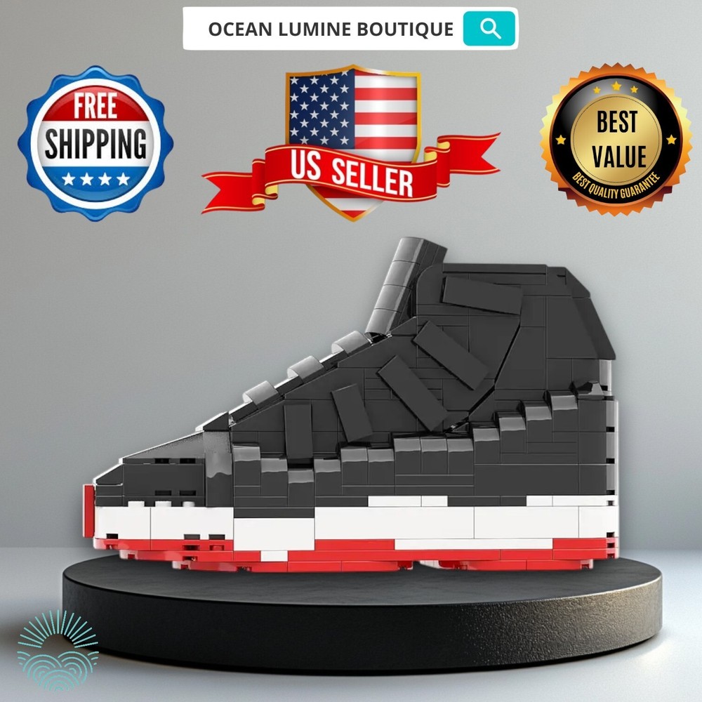 AJ 11 Bred Sneaker Building Bricks, Matching Key Chain, Puzzles Blocks Toy