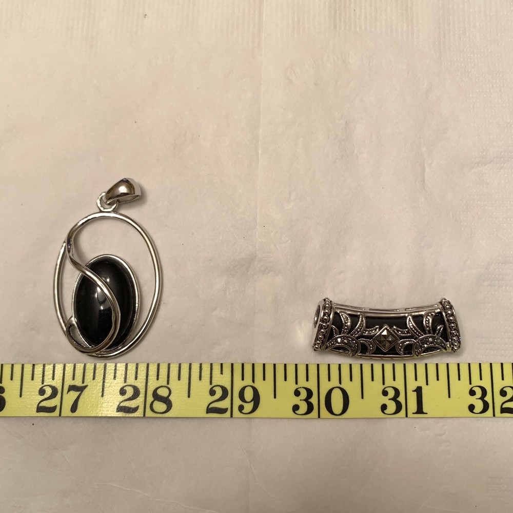 Lia Sophia Silver Tone Abracadabra Teardrop Curved Black Slide Pendant Lot-image