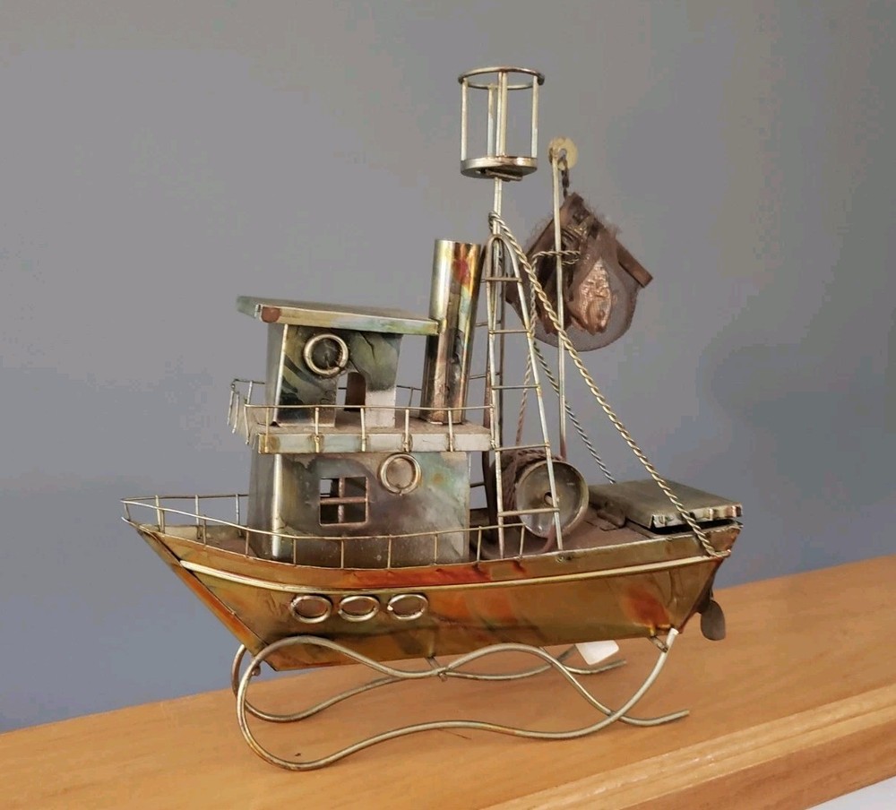 Vintage Tin Copper Steamboat Paddle Boat Wind Up Music Box Beyond The Sea