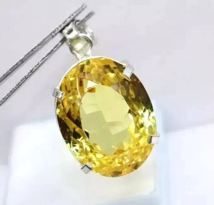 Natural Citrine Pendant 112.65 Ct Yellow Oval Gemstone in 925 Silver AA+ Quality SG Certified-image