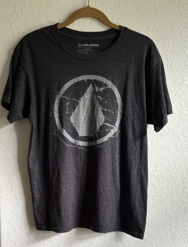 VOLCOM Logo Young Men Medium Graphic T-Shirt Gray Crew Neck