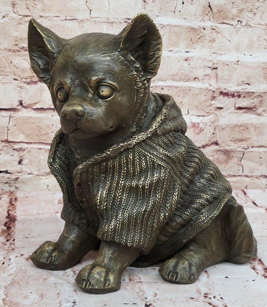 Bronze Metal Chihuahua Dog Sculpture Figurine Lost Wax Figure Original Art Gift