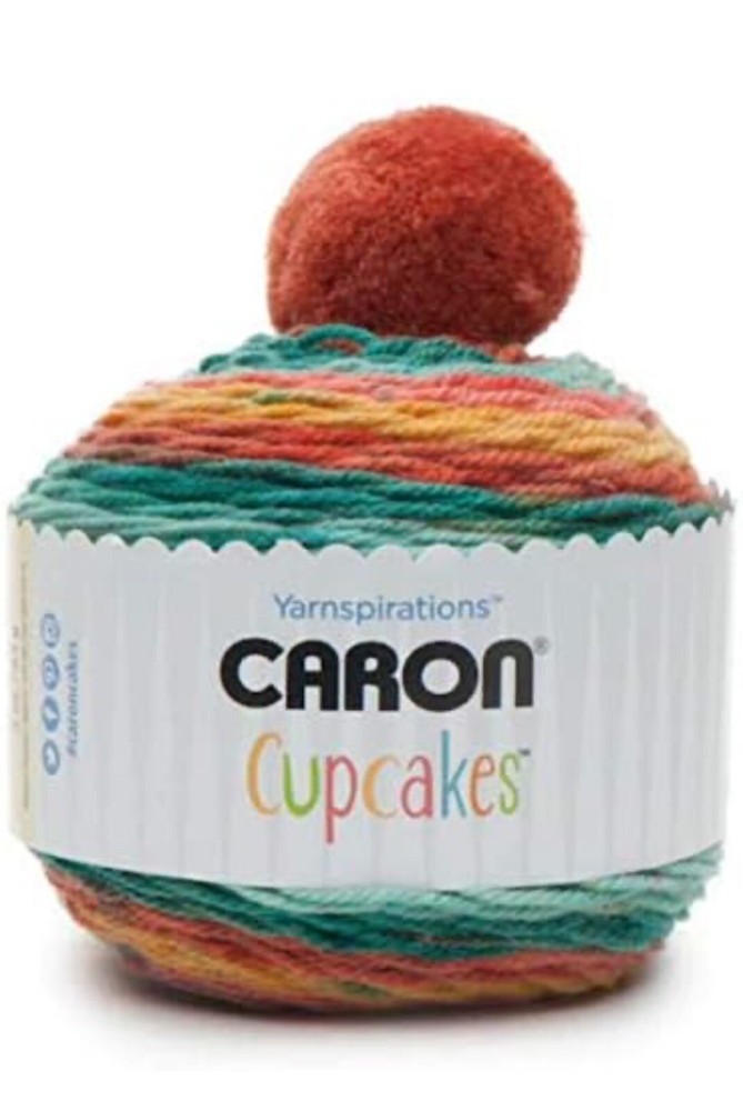 New Skein Caron Cupcakes Color Mango Tango 3 Ounces With Pom For Hat Top