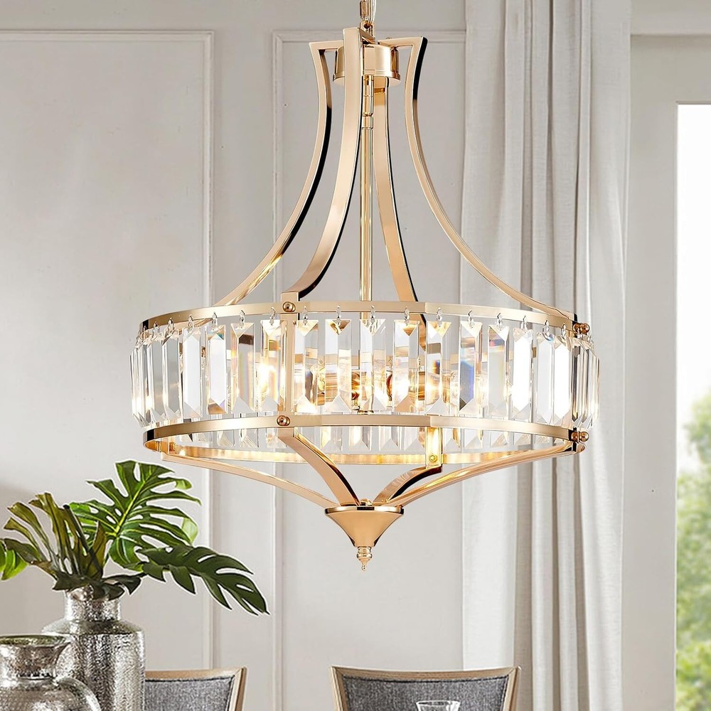 Majhoiw Chandeliers Dining Room Modern Farmhouse Chandelier 4-Light Crystal Gold