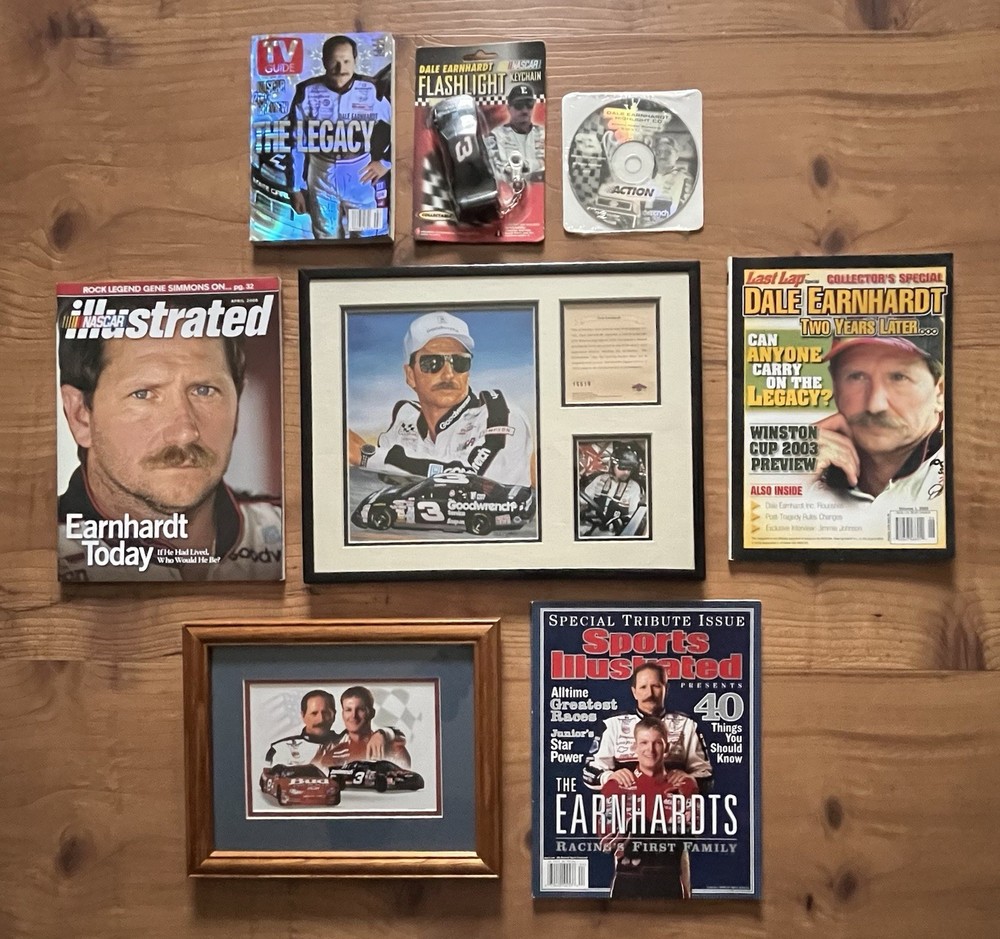 Vintage Dale Earnhardt Memorabilia Collection CDs Magazines Framed Photos