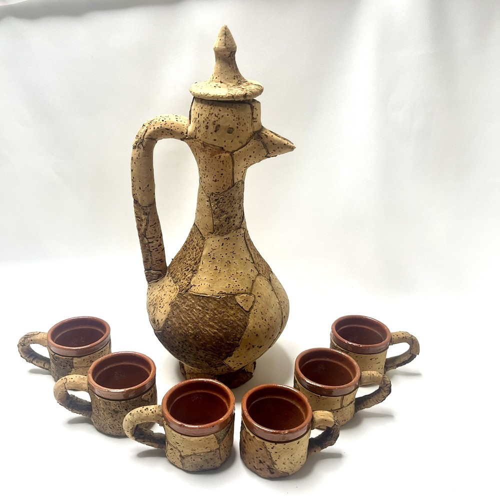 Terracotta Cork Pitcher and Shot Glass Set Ceramic Style with Cork Board