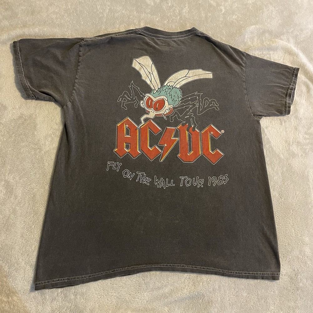 AC/DC Shirt Men Medium Gray Graphic Workout Streetwear Fly On The Wall Tour 1985