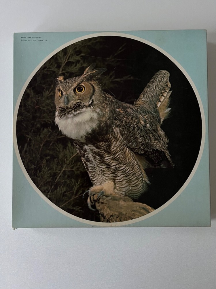 Audubon Great Horned Owl 1971 Eaton Circular Jigsaw Puzzle Missing 4 Pieces