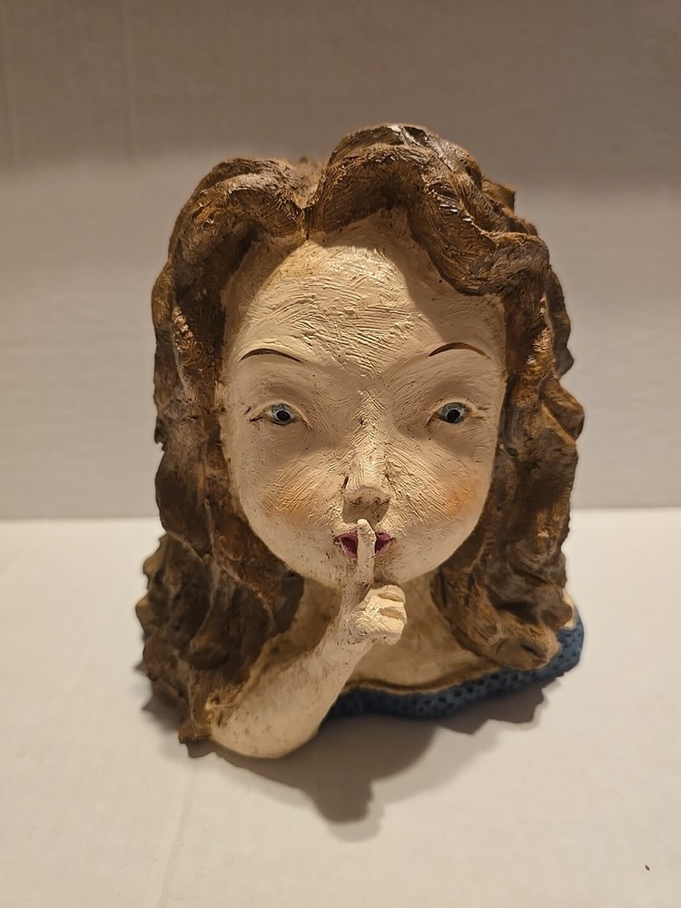 ART & ARTIFACT Shhh! Girl Sculpture - Shushing Female Statue Bust Motions for...