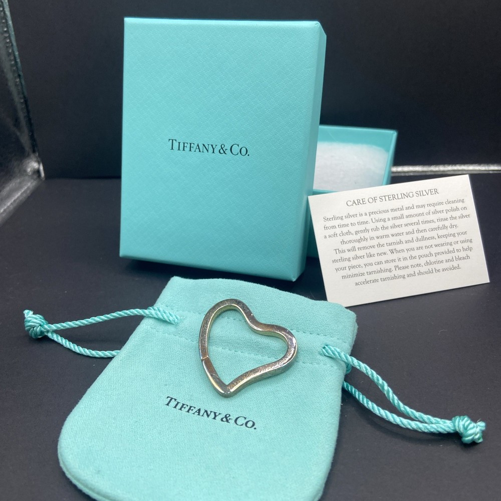 Tiffany & Co Sterling Silver Heart Key Ring with Pouch & Box 0617269