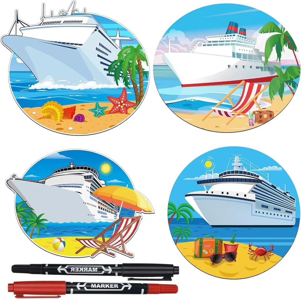 4 Pcs Large Cruise Door Magnets Funny Cruise Ship Door Magnet Stickers with 2 Pc