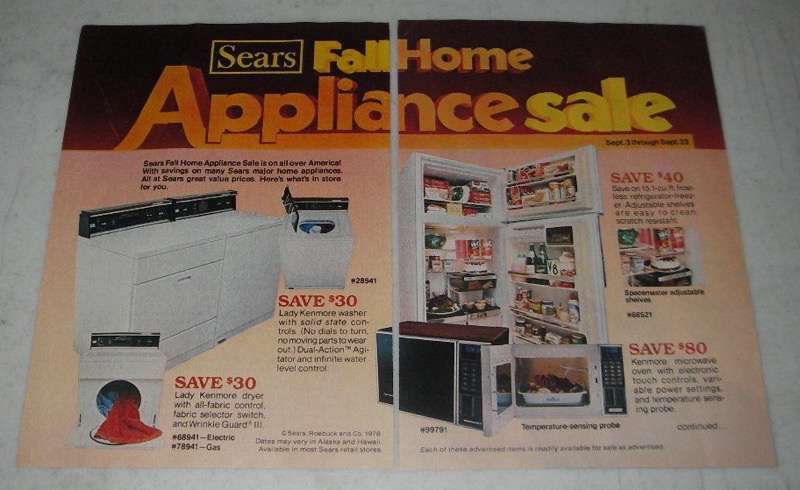 1978 5-page Sears Appliance Ad - Kenmore Dryer, Microwave, Refrigerator, Freezer