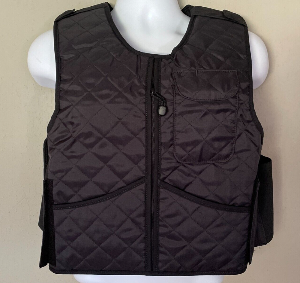 ABA Small SHORT Black Quilted Vest with Front Zip & Side Openings for Concealable Armor-image