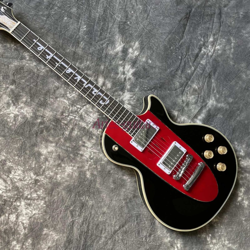 Custom 1960 Corvette LP Electric Guitar Black Solid Body H-H Pickup Staff Inlay