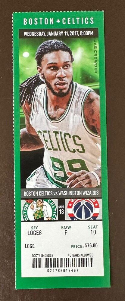 Boston Celtics 1/11/2017 NBA ticket stub vs Washington Wizards