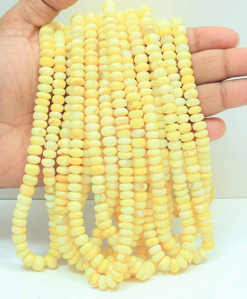 Beautiful Yellow opal smooth rondelle shape beads 15 inch, 7mm - 9mm , Yellow Op