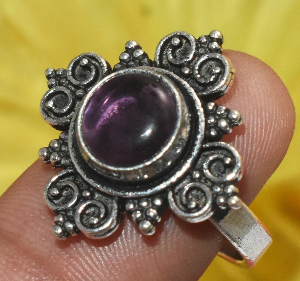Amethyst Gemstone Handmade Adjustable Ring 925 Silver Plated U348-A130