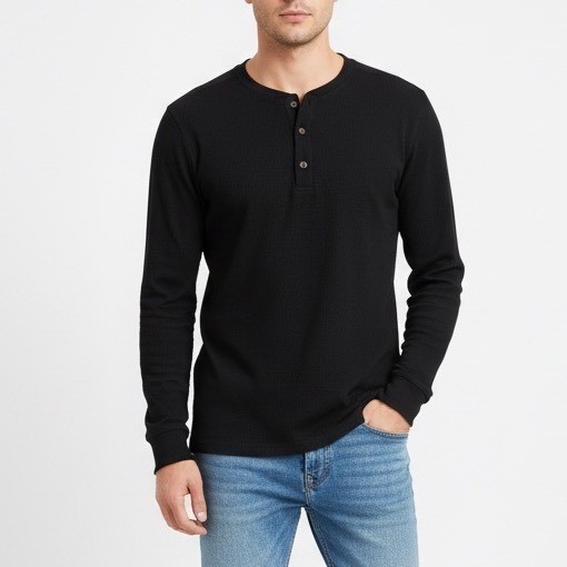 American Giant Black Long Sleeve Henley Shirt Men's 2XL Made in USA Cotton