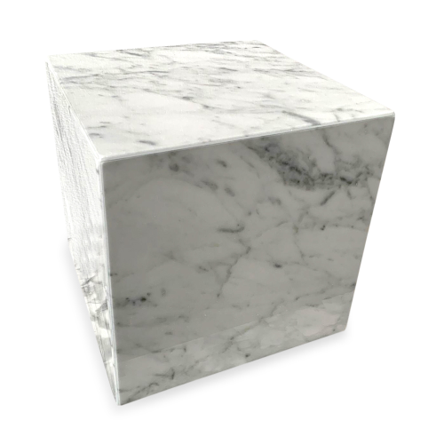 White Carrara Marble Cube Sculpture 10x10cm Elegant Art Piece