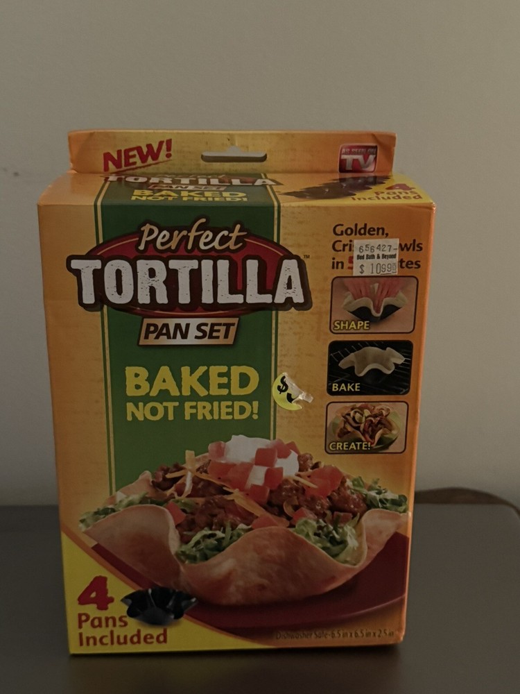 Perfect Tortilla Pan Set 4 Non Stick Pans Baked Not Fried Taco Salad Bowl Shells