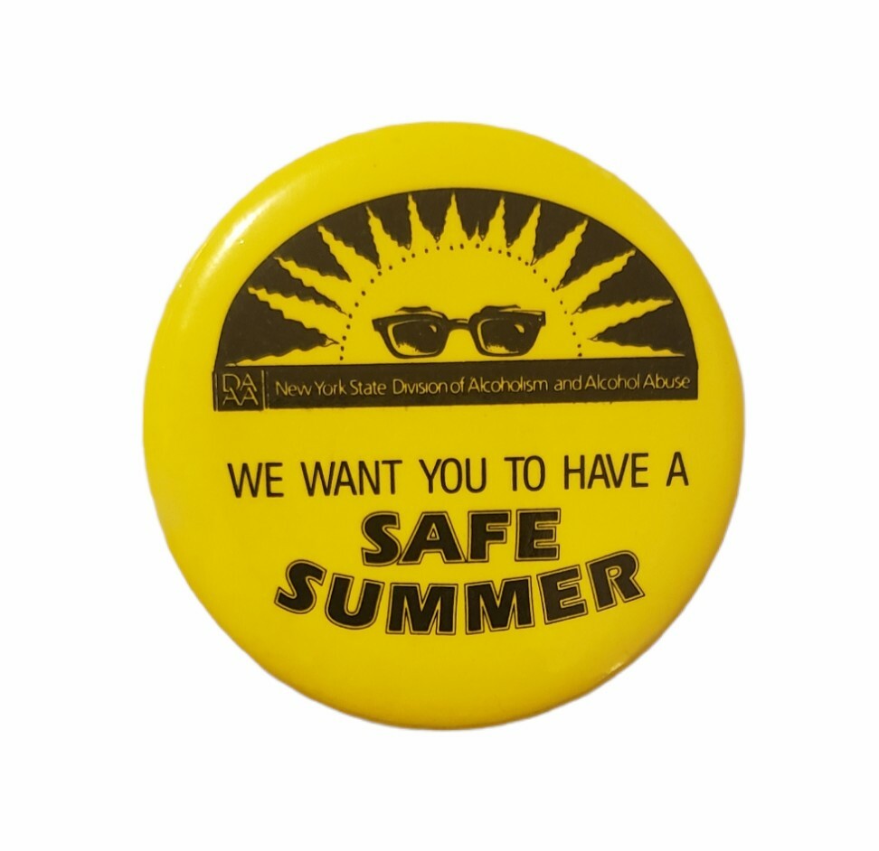 New York State Division of Alcohol Pin Back Button 80's State Souvenir 2.25