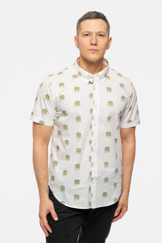 Queen Band Logo Classic Crest All Over Print Mens T-Shirt White Official Size