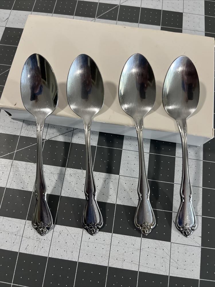 Oneida ARBOR ROSE (4) Teaspoons TRUE ROSE 1881 Rogers Ltd Stainless Flatware